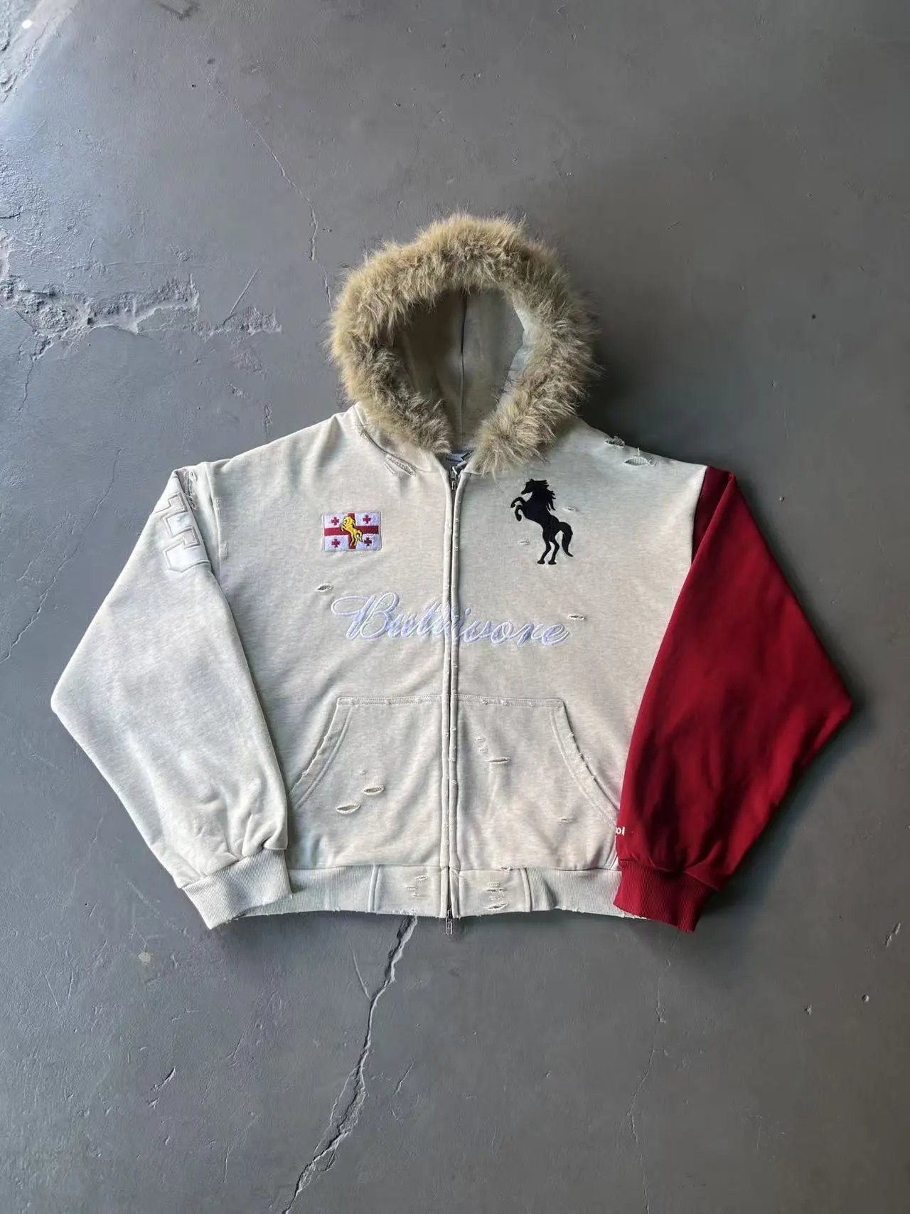 Colorblock Distressed Hoodie Jacket photo 2