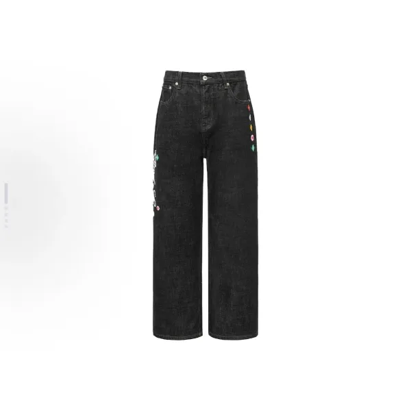 Maison Margiela Tabi Embroidered Wide-Leg Jeans Black - 1