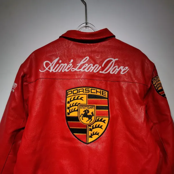 Design Porsche Leather Racing Jacket Green with Yellow Embroidery Leather Jacket - 29