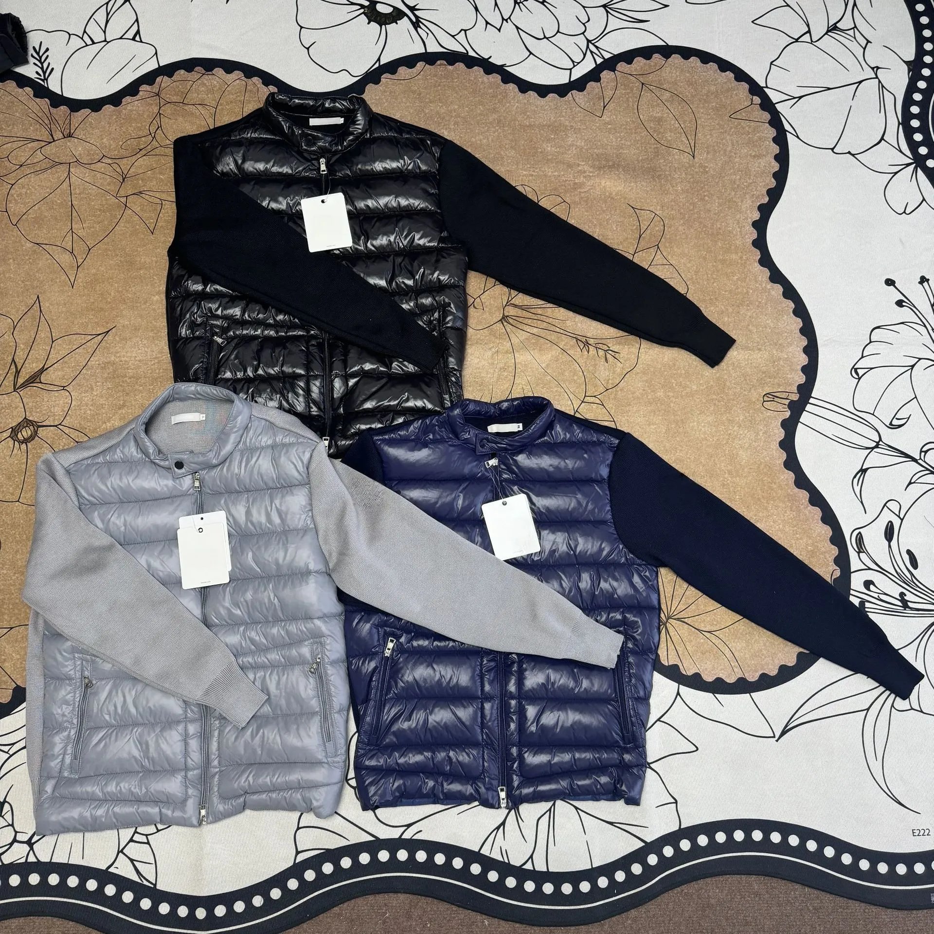 Mock Neck Patchwork Sleeve Quilted Jacket