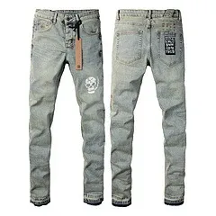 Philipp Plein Skull Embroidered Distressed Light Wash Jeans - 1