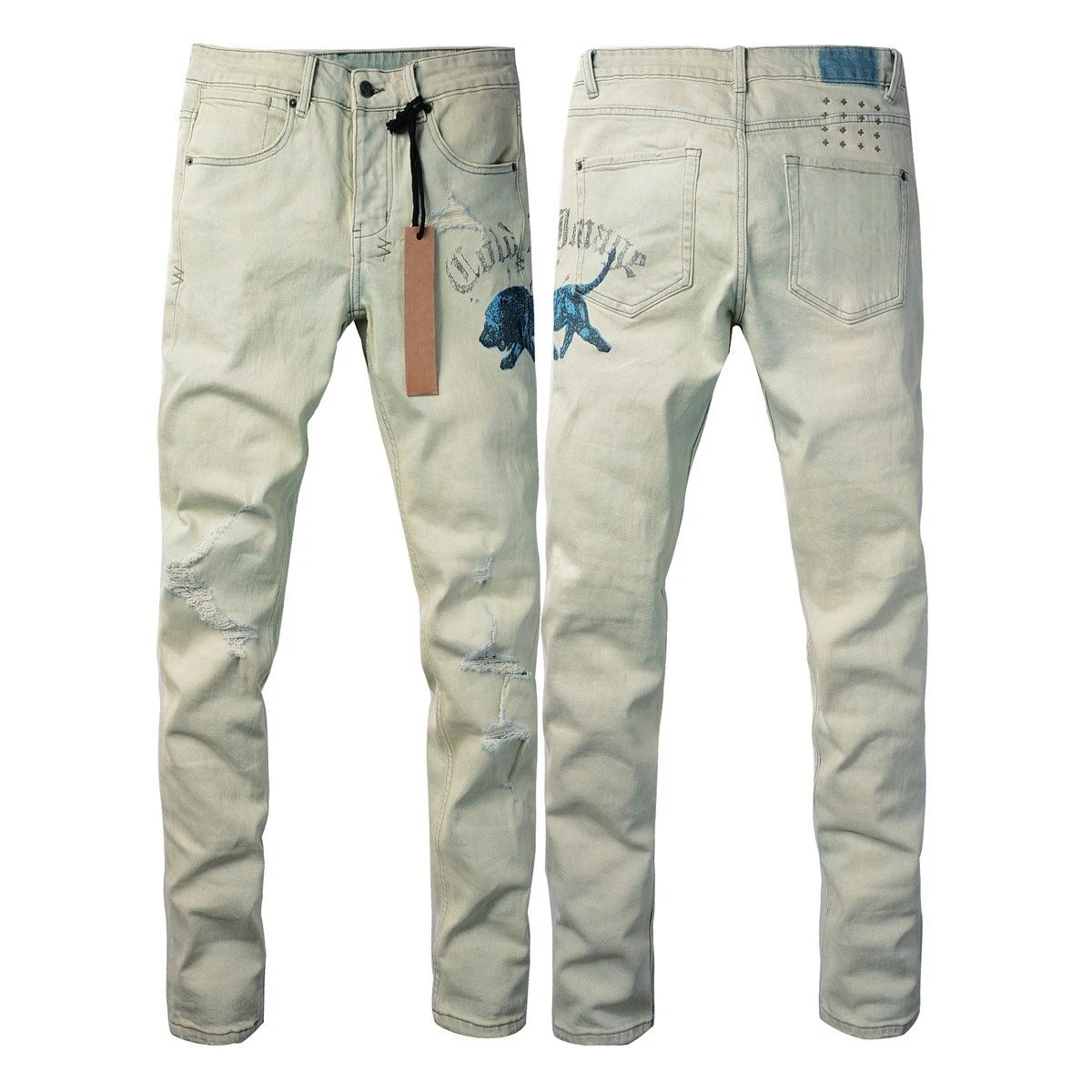 Denim Jeans Assorted Washes Distressed Graphic Slim Fit