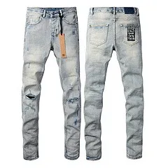 Design Distressed Slim Fit Light Wash Jeans - 1