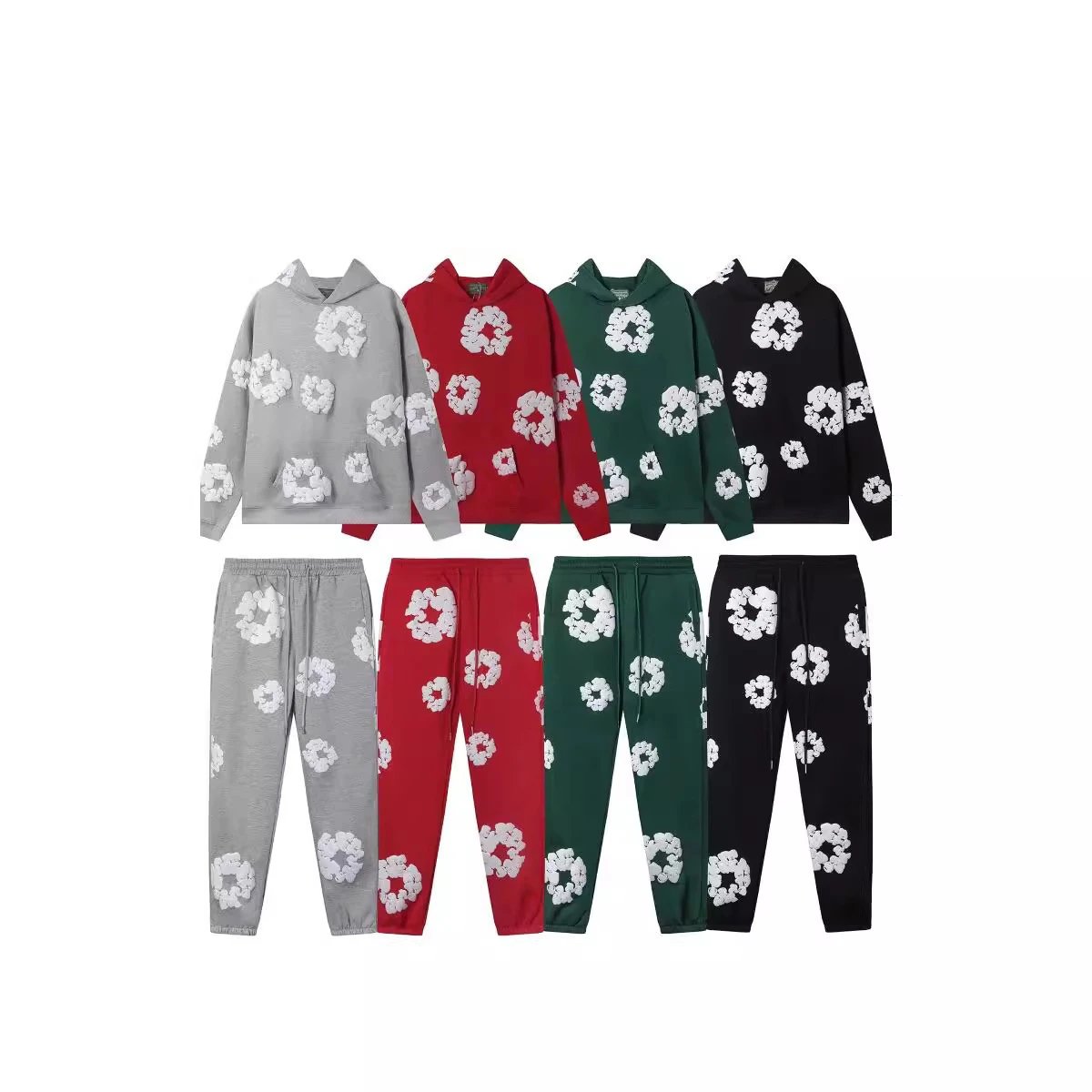 Floral Print Hooded Sweatshirt and Jogger Set Multicolor Casual Loungewear