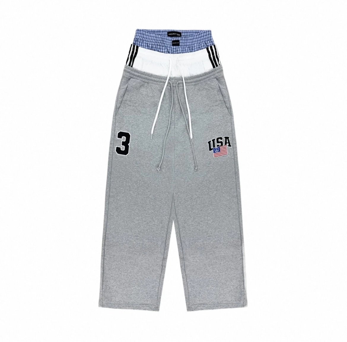 Faux Three-Waist Design Letter Embroidery Drawstring Track Pants photo 2