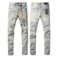 Off-White Diagonal Arrow Print Distressed Slim Fit Jeans - 1