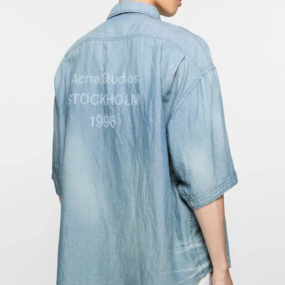 Vintage Washed Letter Denim Shirt photo 5