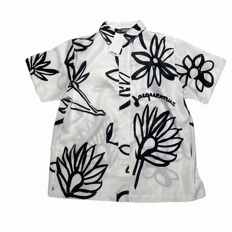 Hand-Drawn Flower Logo Print Shirt