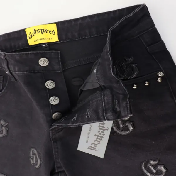 Godspeed Logo-Print Distressed Light Wash Jeans - 10