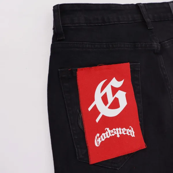 Godspeed Logo-Print Distressed Light Wash Jeans - 11
