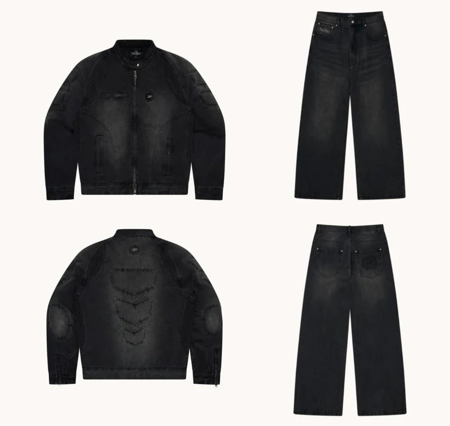 Broken Embroidered Denim Jacket and Pants Set photo 8