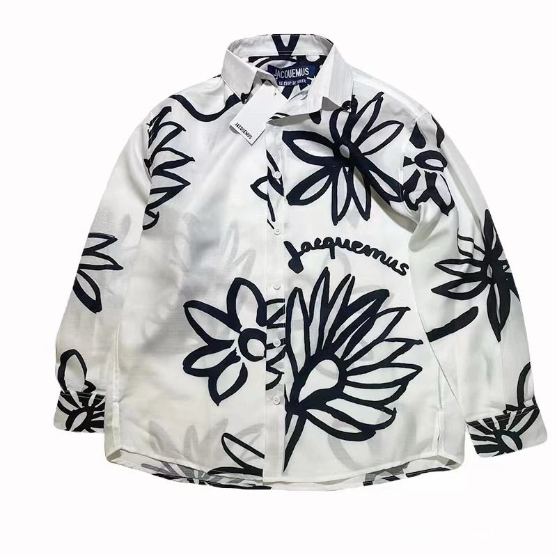 Jacquemus Floral Print White Short Sleeve Button Up Shirt