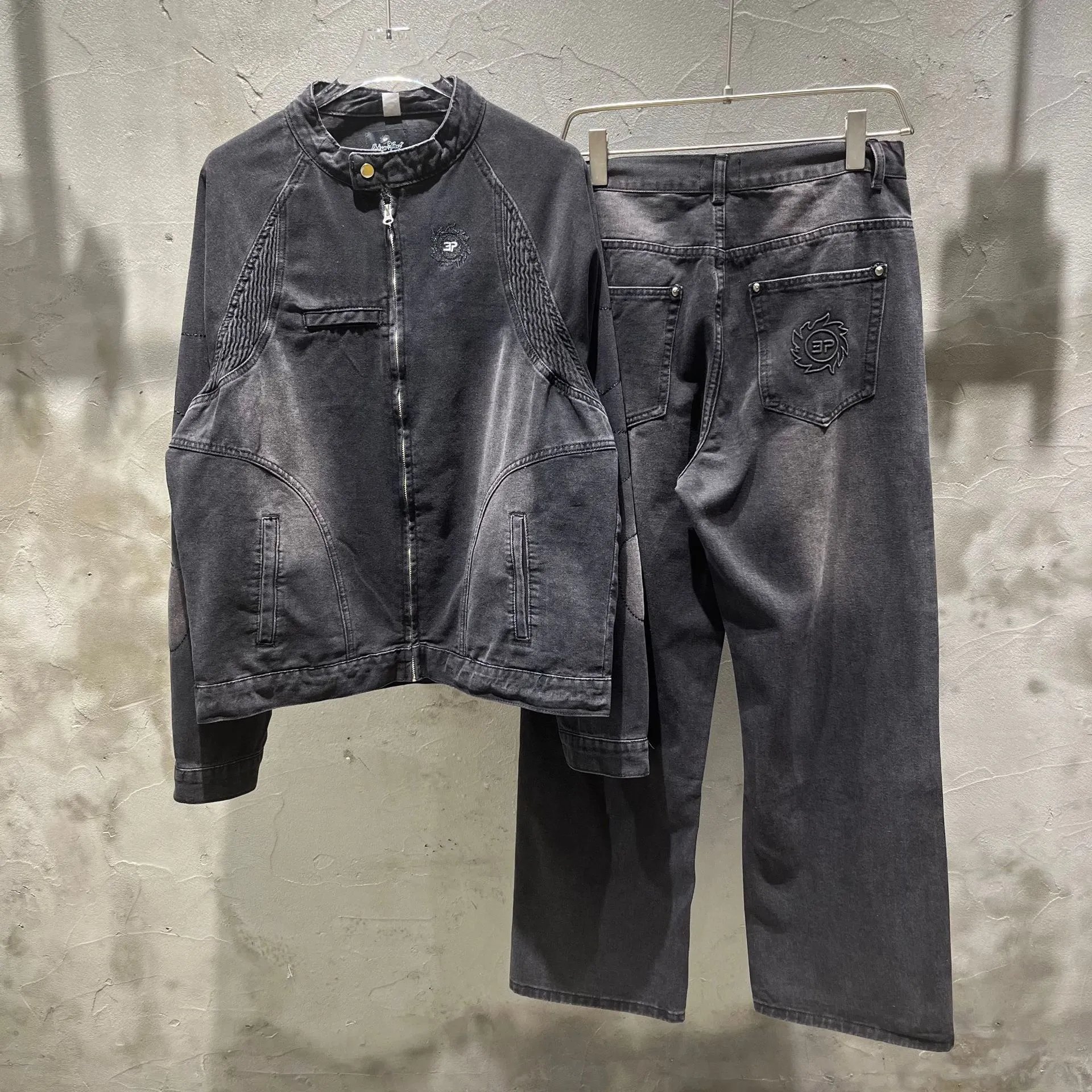 Embroidered Denim Jacket and Jeans Set