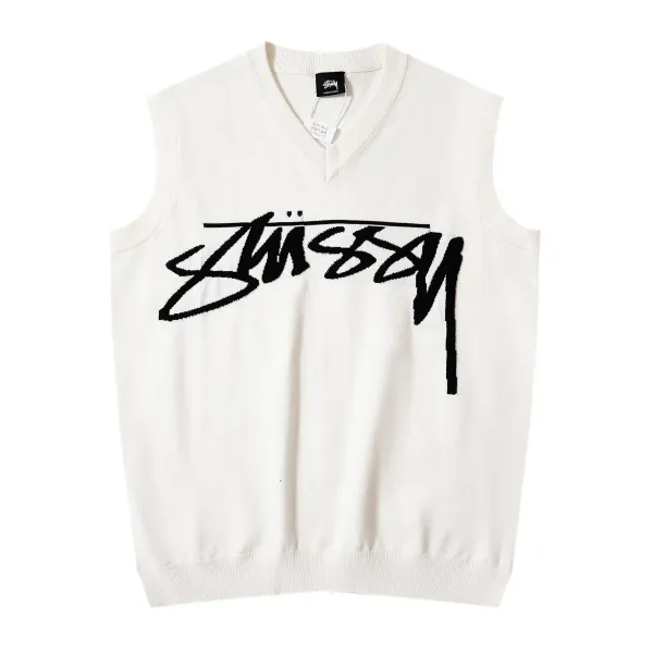 Stüssy Script Logo Knit Vest White - 1