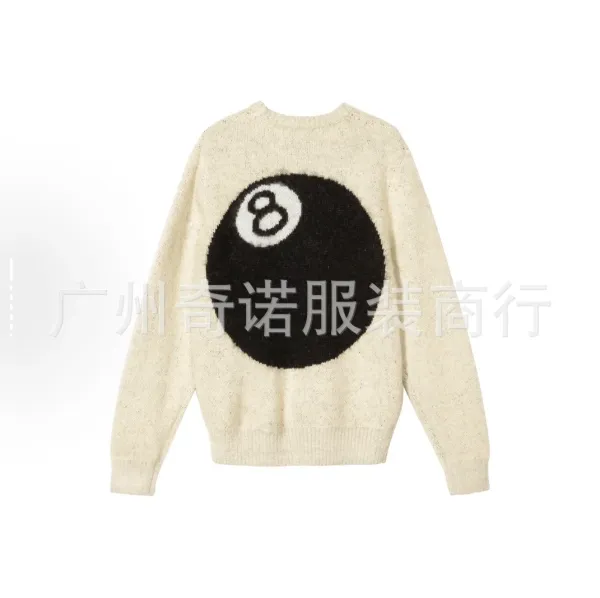 Design 8-Ball Graphic Knit Sweater Beige - 1