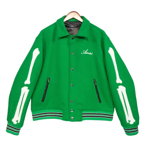 Amiri Bone Motif Wool Varsity Jacket Green - 1