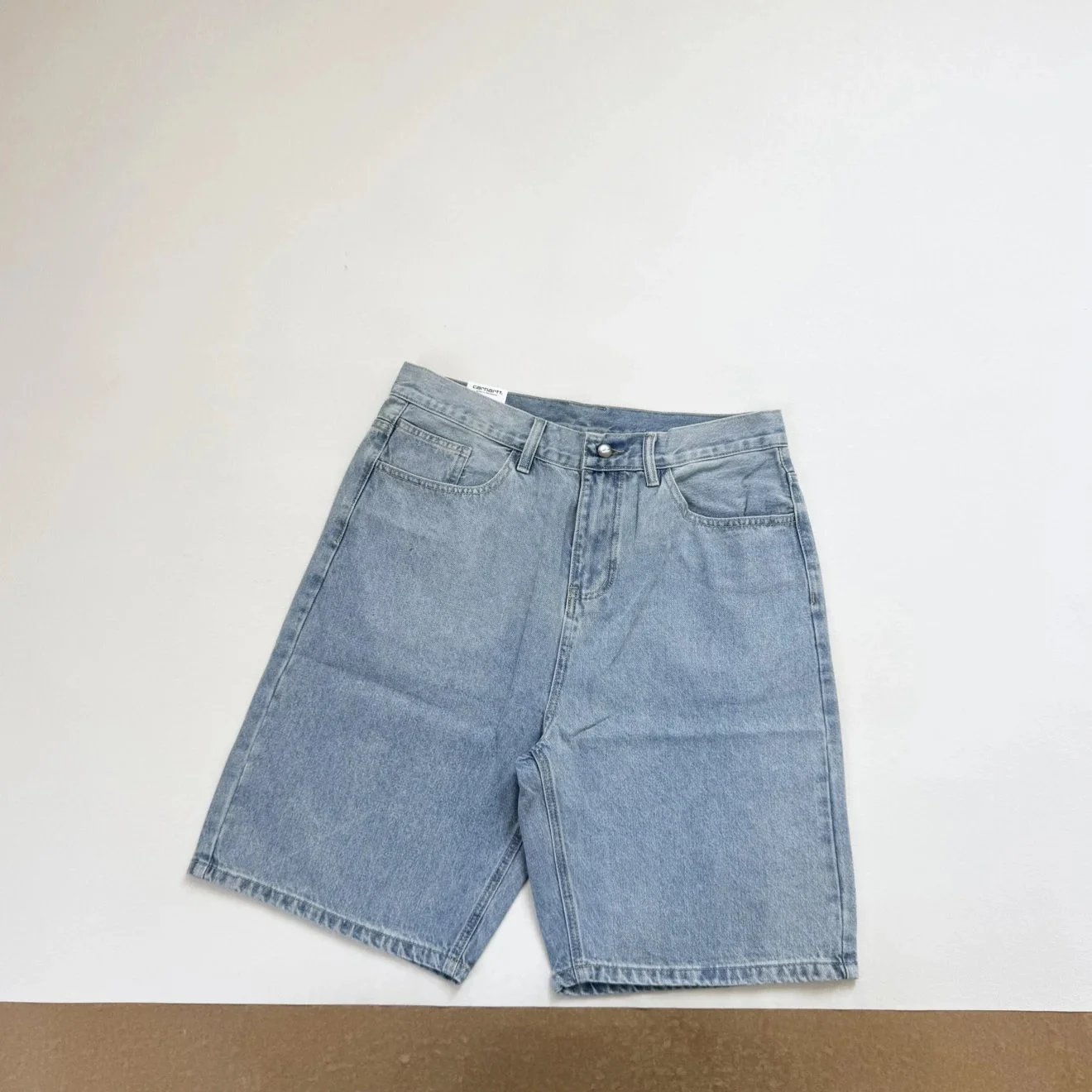 Pocket Applique Label Logo Washed Straight Denim Shorts photo 3