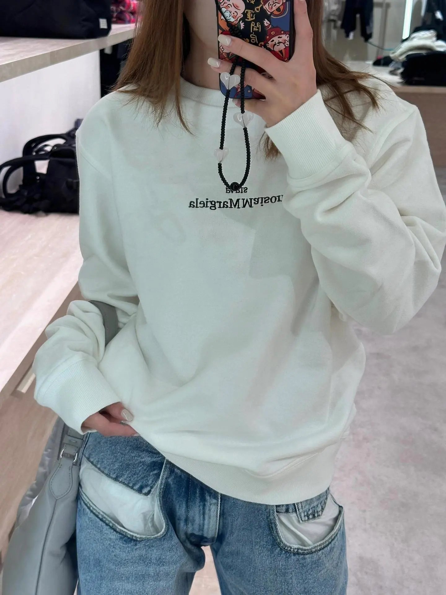 Crew Neck Reverse Logo Embroidered Cotton Hoodie photo 6