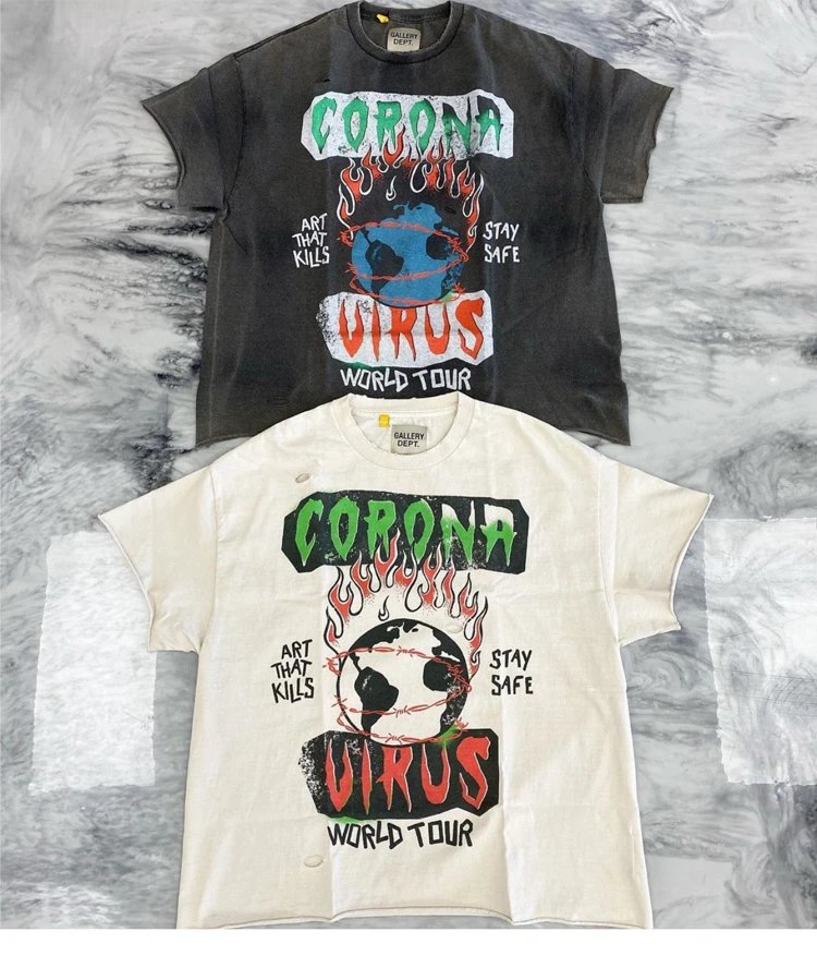 Water-Washed Distressed Graffiti Flame Print T-Shirt photo 3