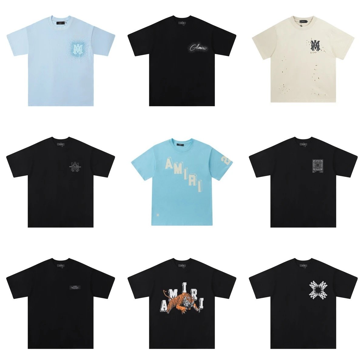 Graffiti Letter Starry Sky Classic Logo Print Short Sleeve Vintage Loose T-Shirt