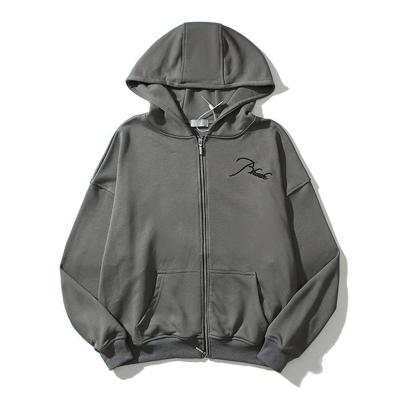 Letter Embroidery Hooded Zip Sweatshirt photo 2