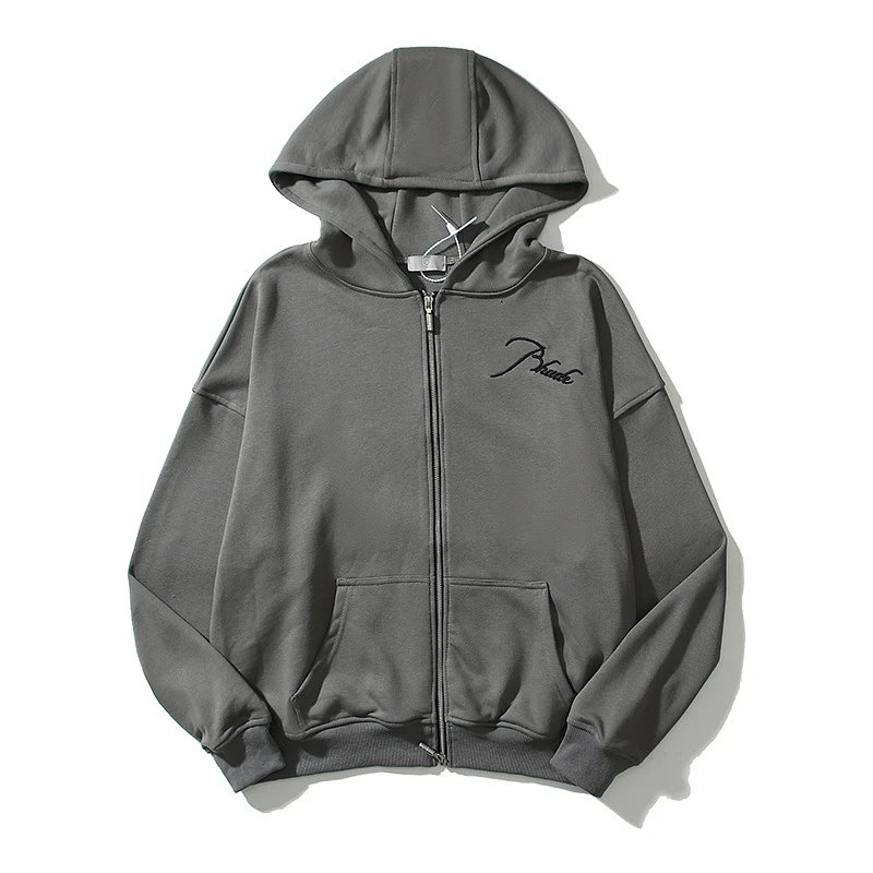 Letter Embroidery Hooded Zip Sweatshirt photo 8