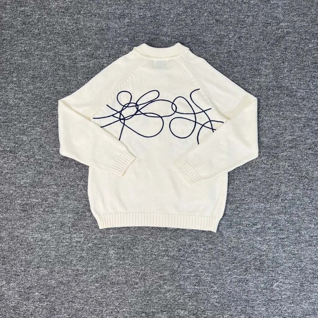 Arte Knit Zip-Up Cream Abstract Script Cardigan