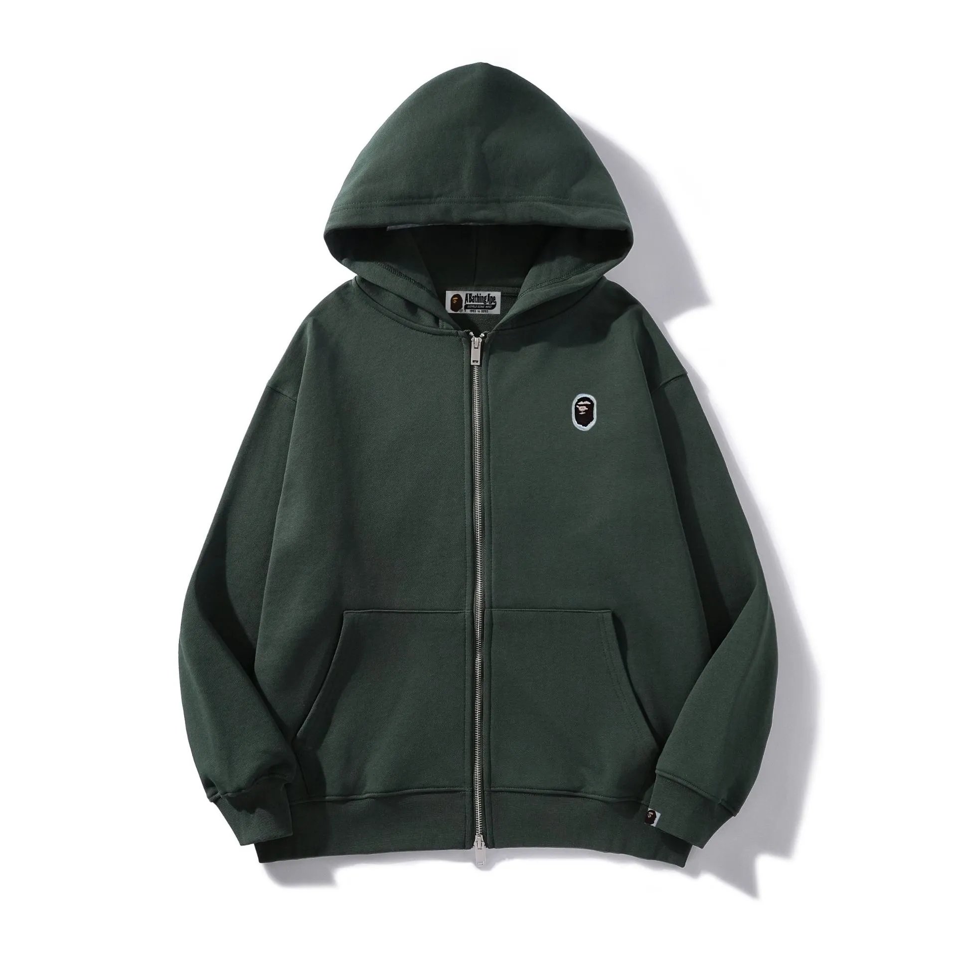 A Bathing Ape Classic Logo Zip-Up Hoodie Army Green - 1
