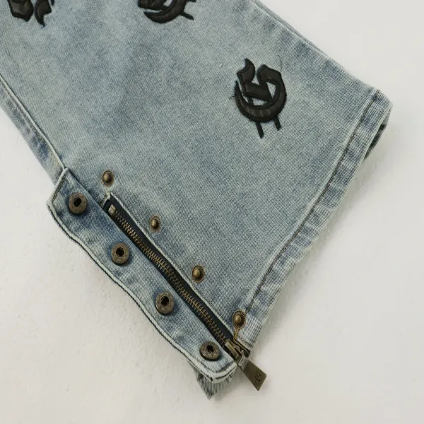 Godspeed Logo-Print Distressed Light Wash Jeans - 21