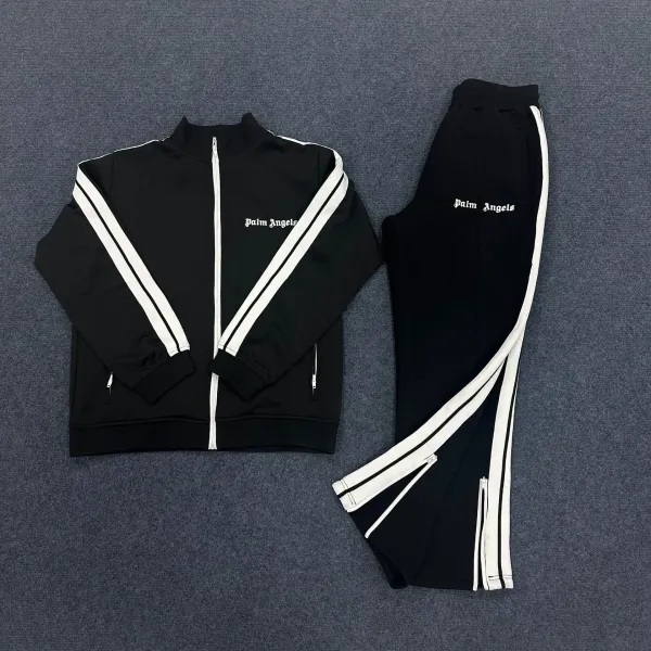 Palm Angels Track Jacket and Pants Black White Striped Tracksuit - 1