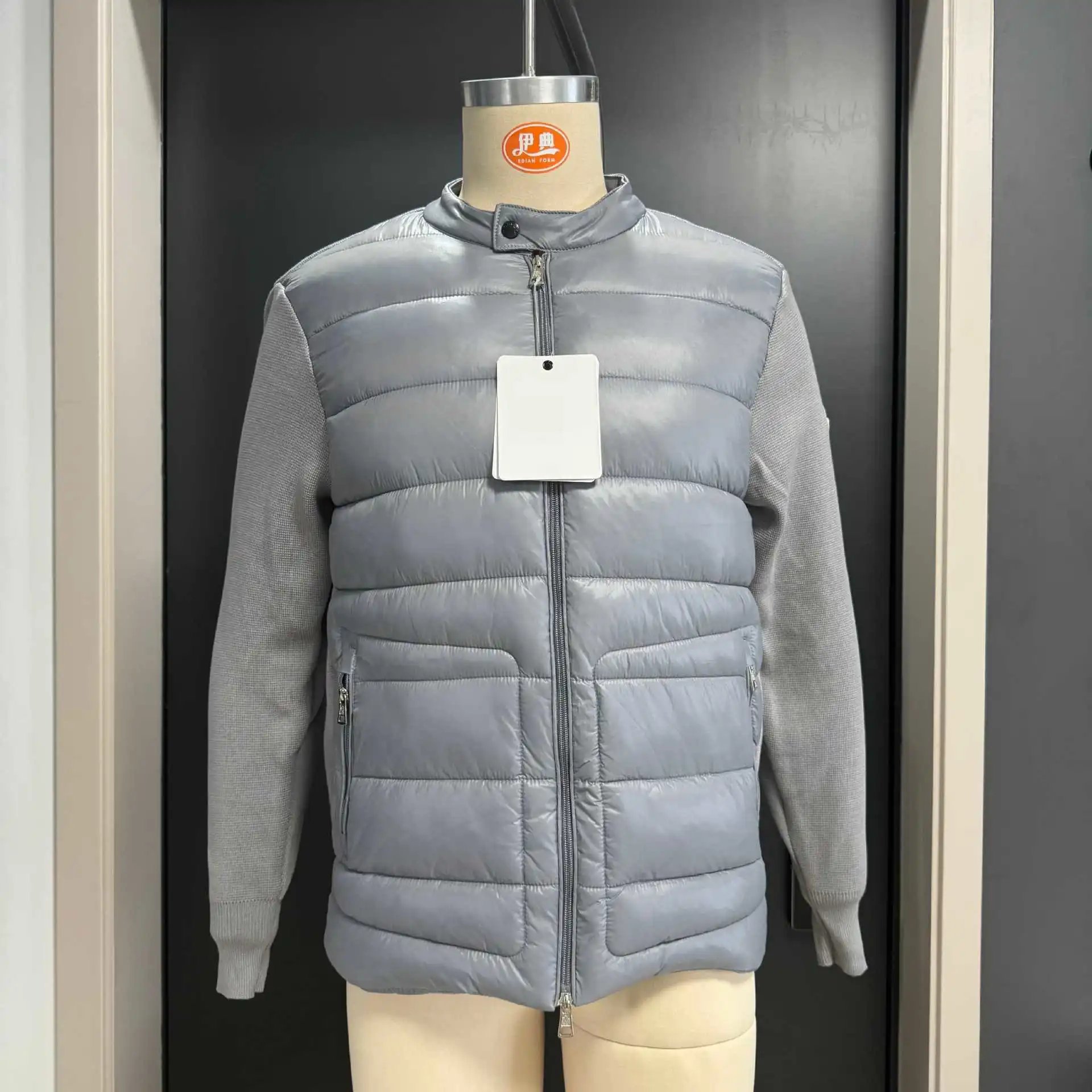 Mock Neck Patchwork Sleeve Quilted Jacket photo 6