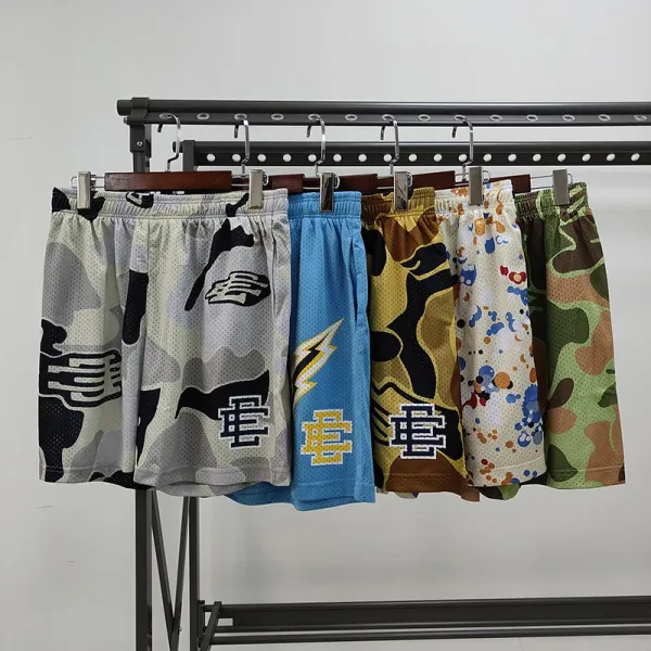 Design Camo Mesh Athletic Shorts Navy Gray White - 5