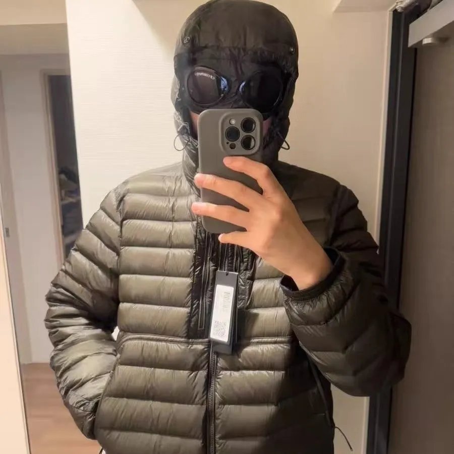 C.P. Company Goggle Hooded Olive Green Puffer Jacket