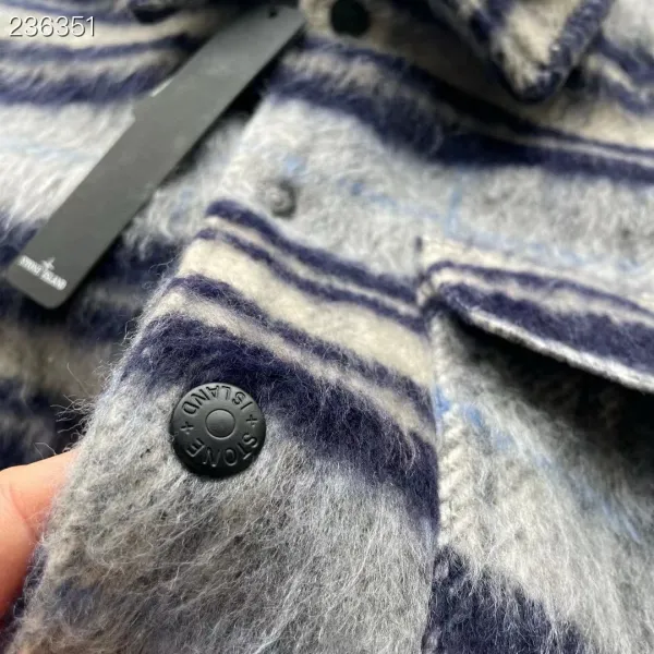Stone Island Striped Fleece Shirt-Jacket Gray Navy Multicolor - 4