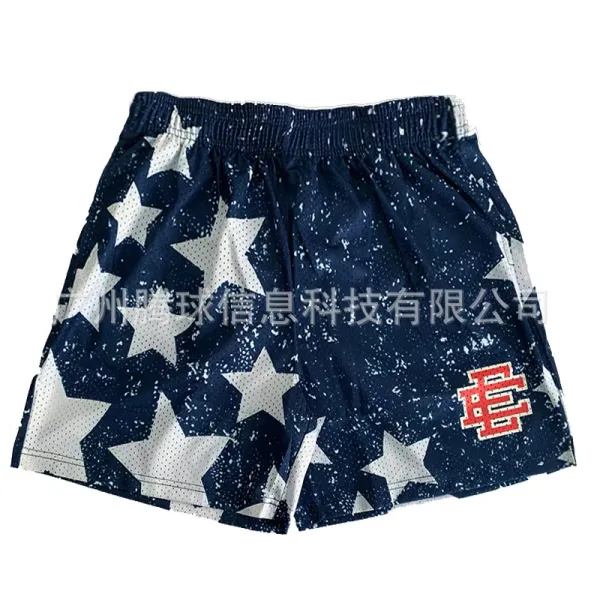 Design Star-Print Mesh Shorts Navy Blue Shorts - 1