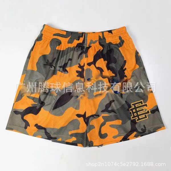 Design Camo Mesh Shorts Orange Gray Black - 1