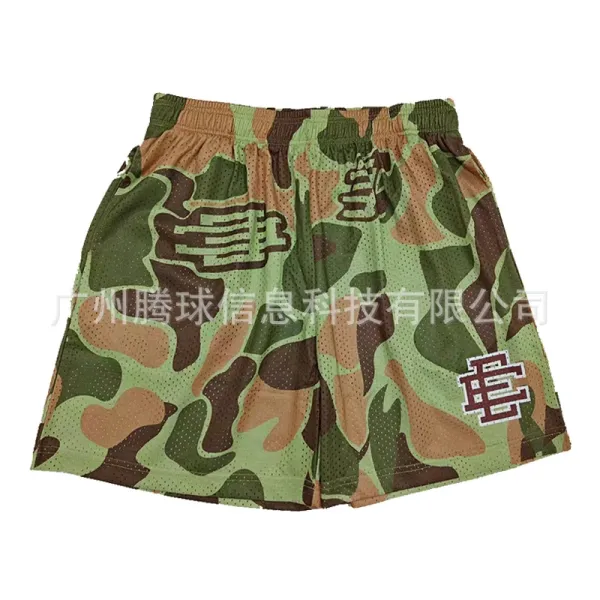 Multicolor Camo Mesh Shorts with Embroidered Logo - 1
