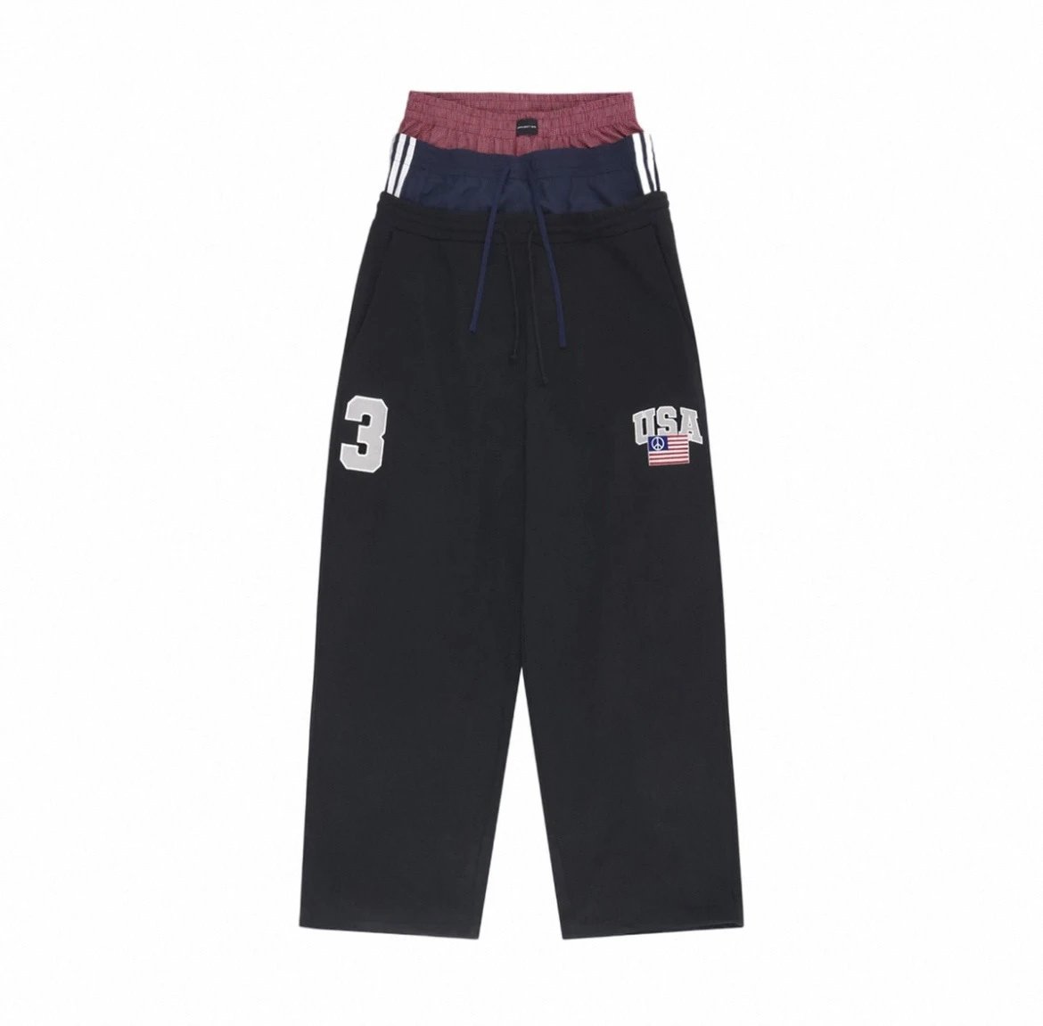 Faux Three-Waist Design Letter Embroidery Drawstring Track Pants photo 3