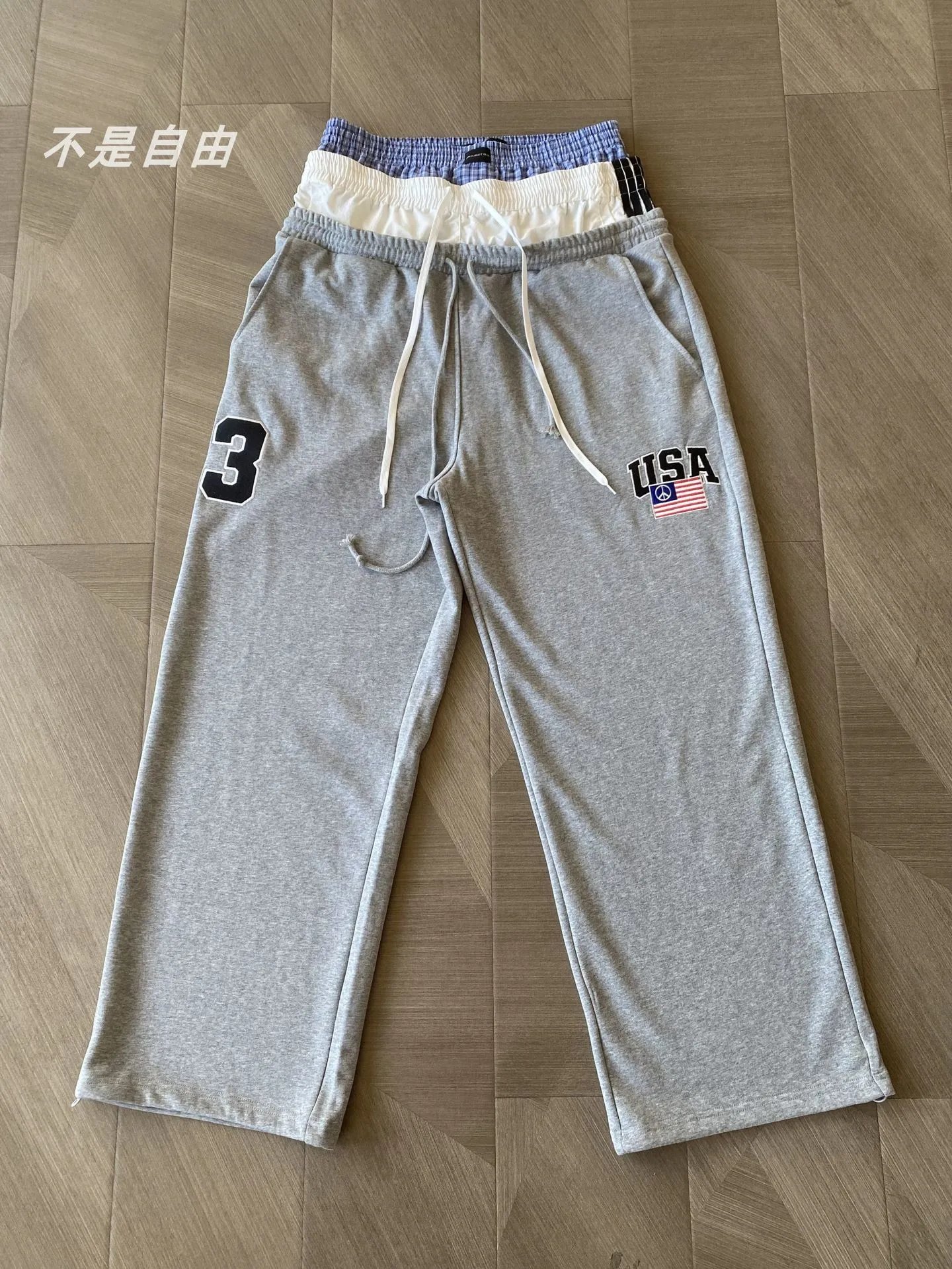 Faux Three-Waist Design Letter Embroidery Drawstring Track Pants photo 6