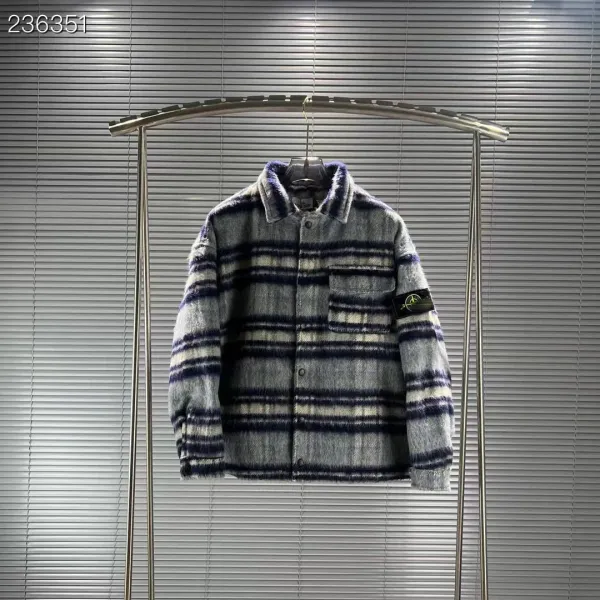 Stone Island Striped Fleece Shirt-Jacket Gray Navy Multicolor - 11