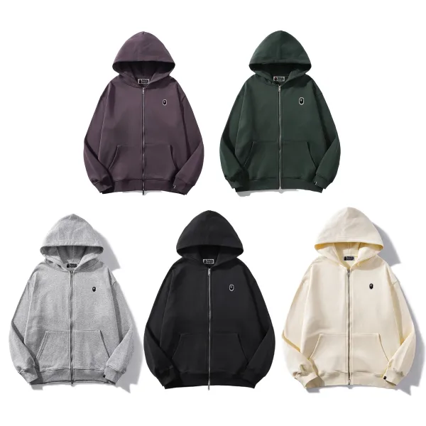 A Bathing Ape Classic Logo Zip-Up Hoodie Army Green - 3