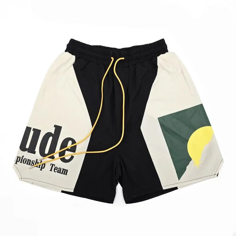 Printed Drawstring Color Block Shorts photo 2