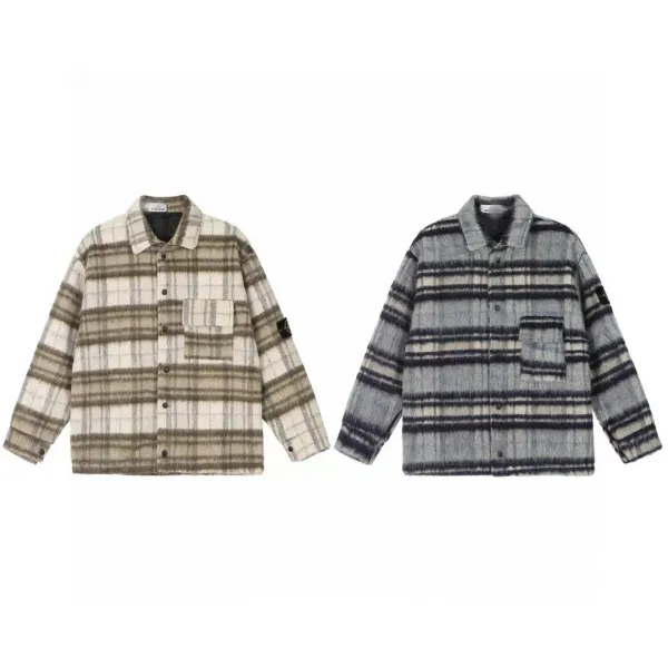Stone Island Striped Fleece Shirt-Jacket Gray Navy Multicolor - 17