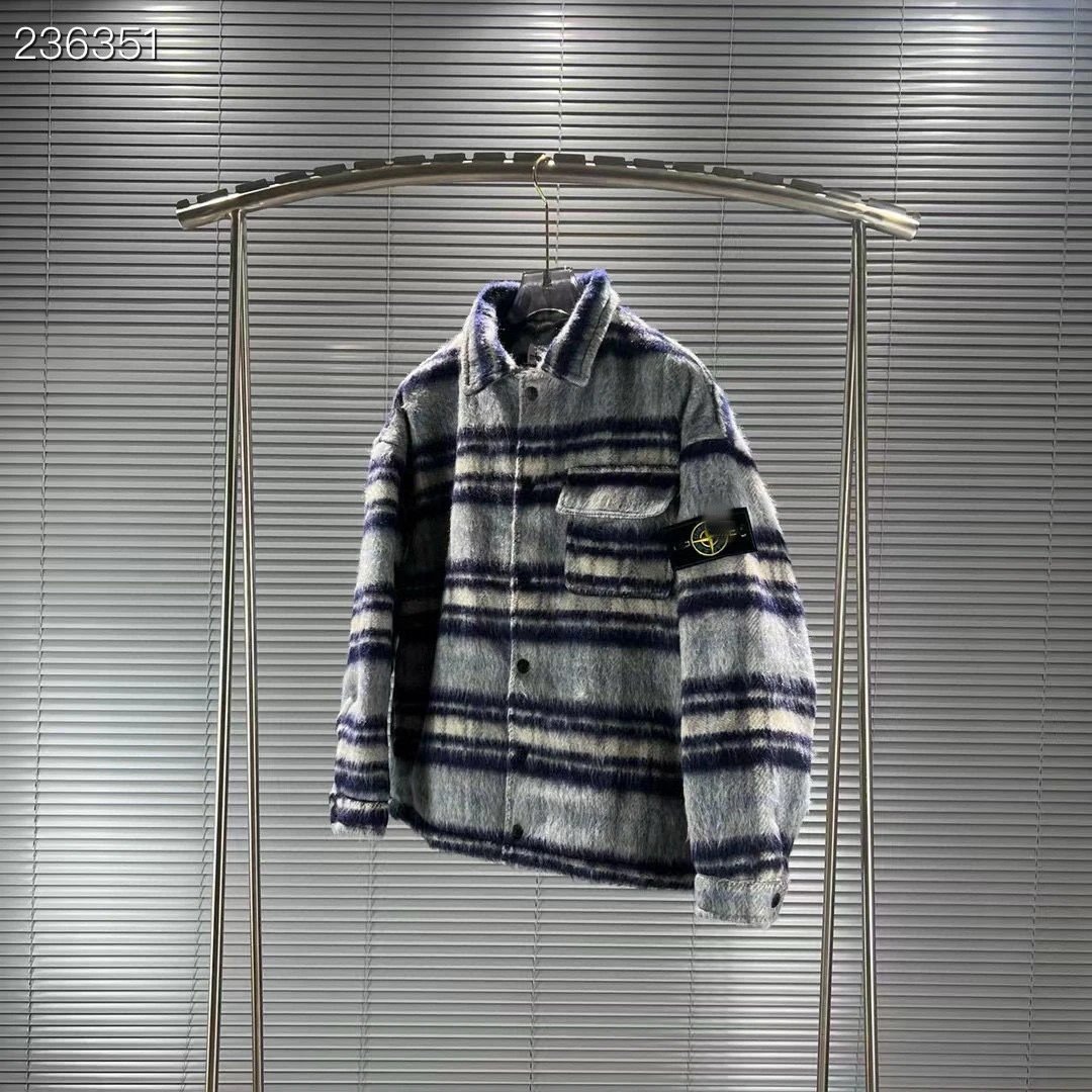 Stone Island Striped Fleece Shirt-Jacket Gray Navy Multicolor - 10