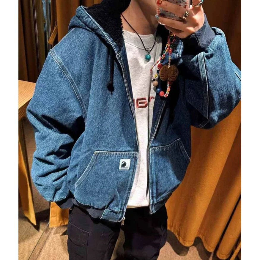 Washed Denim Work Jacket Fleece Lined photo 4
