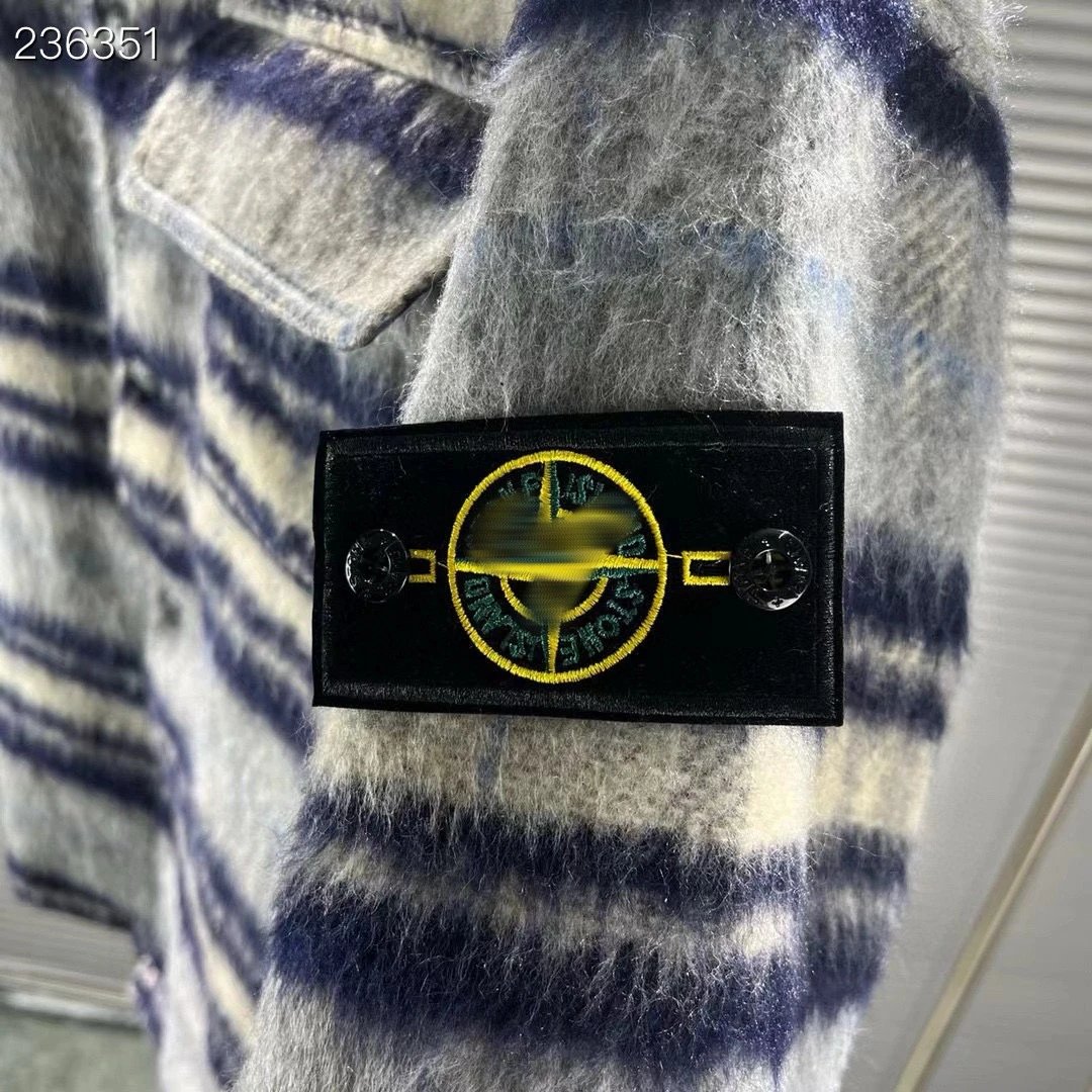 Stone Island Striped Fleece Shirt-Jacket Gray Navy Multicolor - 6