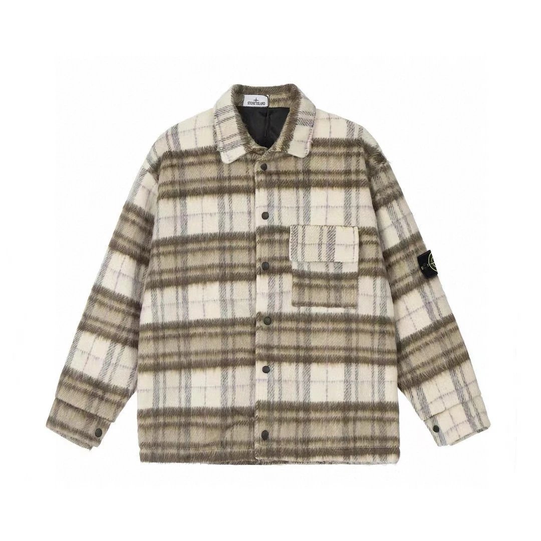 Stone Island Striped Fleece Shirt-Jacket Gray Navy Multicolor - 13