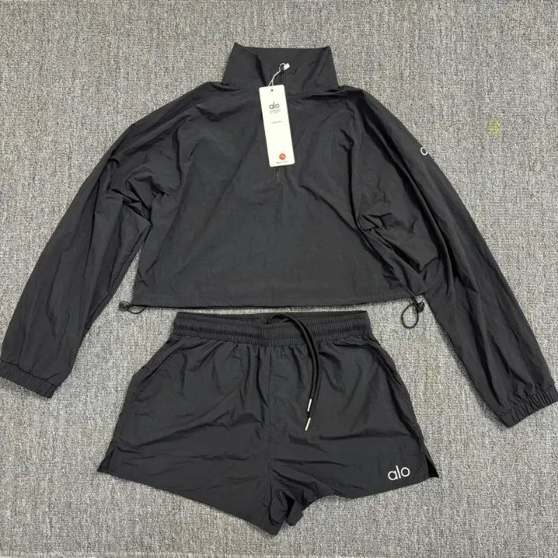 1/4 Zip Crop Athletic Top and Shorts Set photo 3