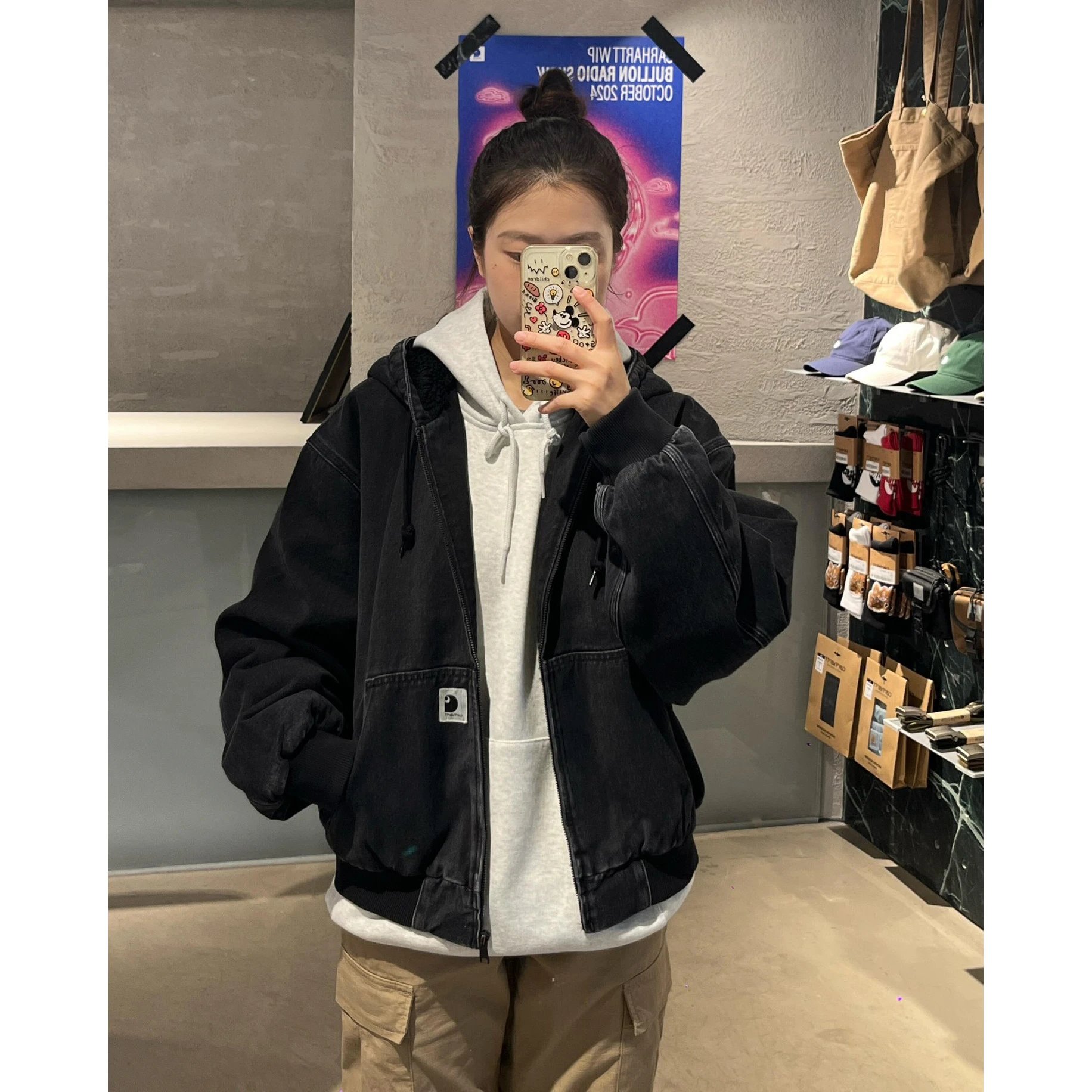 Washed Denim Work Jacket Fleece Lined photo 5