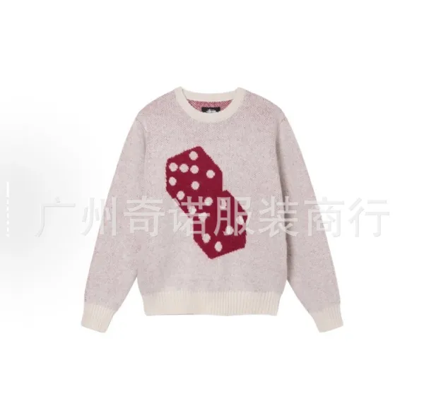 Stüssy Dice Knit Sweater Beige with Red Dice Print - 1